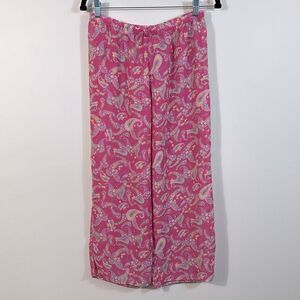 Josie Natori Pink Paisley Print Sheer Elastic Waist Capri Culotte Size Medium